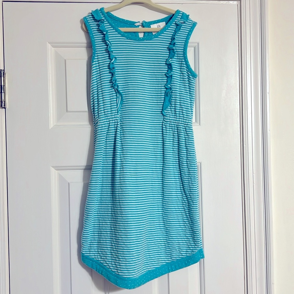 Hanna Andersson 120 sleeveless knit dress teal stripes
